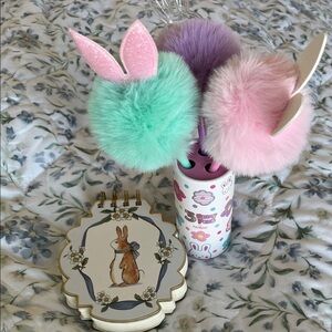 Plush Bunny Ear Pom-Pom Pens - Mint, Lavender & Pink & Bunny Notepad